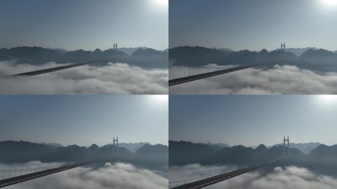 湖南湘西矮寨大桥高速公路峡谷云海实拍