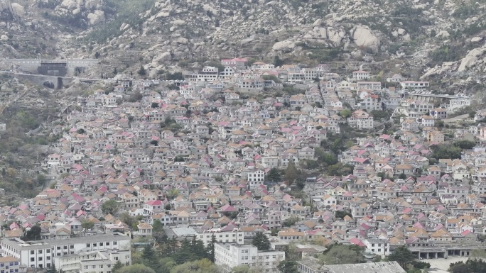 航拍视角青岛崂山青山渔村