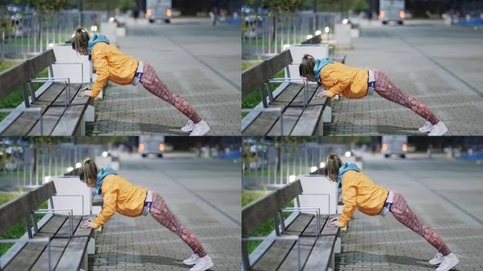 晚上锻炼。热身训练视频素材