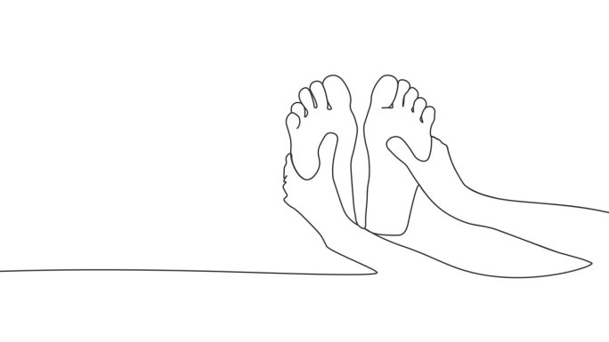 足部按摩创意动画单线绘制。身体护理，水疗和放松的生活方式