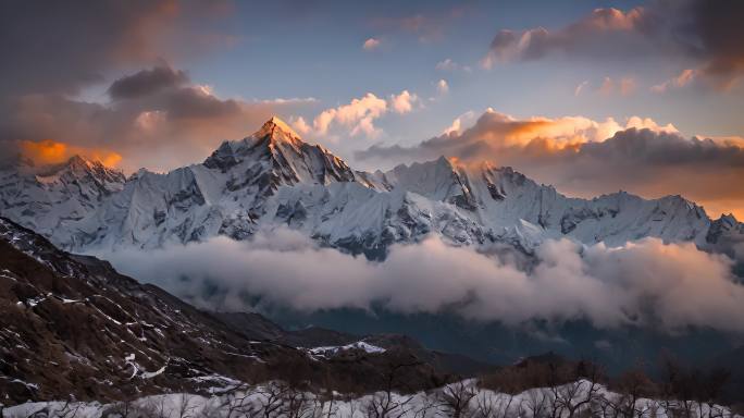 航拍雪山日落云海云层俯瞰大地大气震撼流云