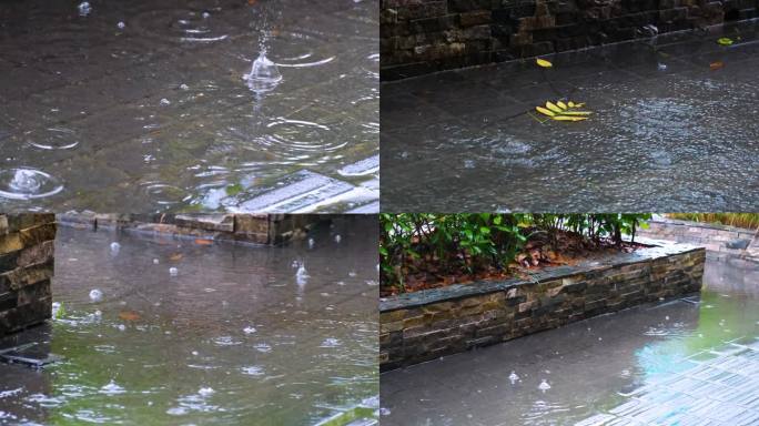 城市马路道路下雨天雨水雨滴大自然风景风光