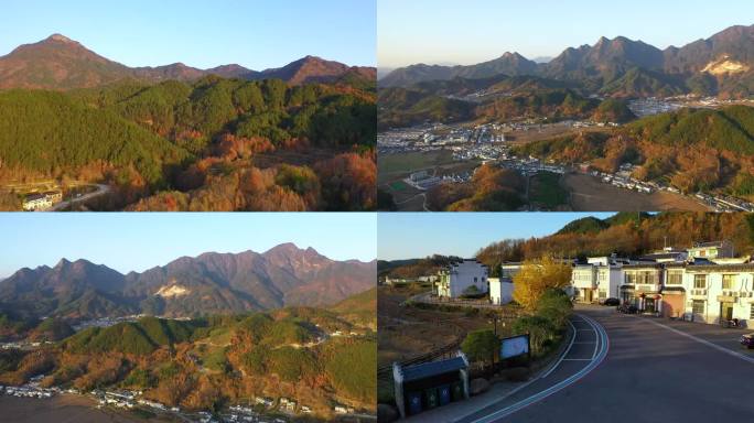 中部丘陵山区美丽乡村 秋冬季节 清晨航拍