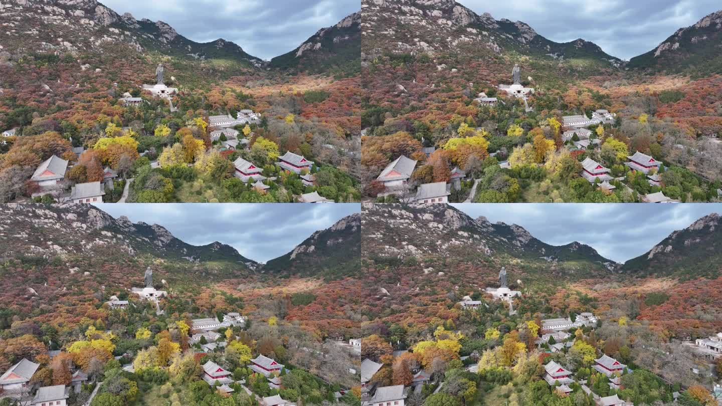 航拍视角青岛崂山太清宫秋景