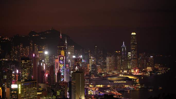 太平山顶看香港夜景晚上城市建筑夜晚风光