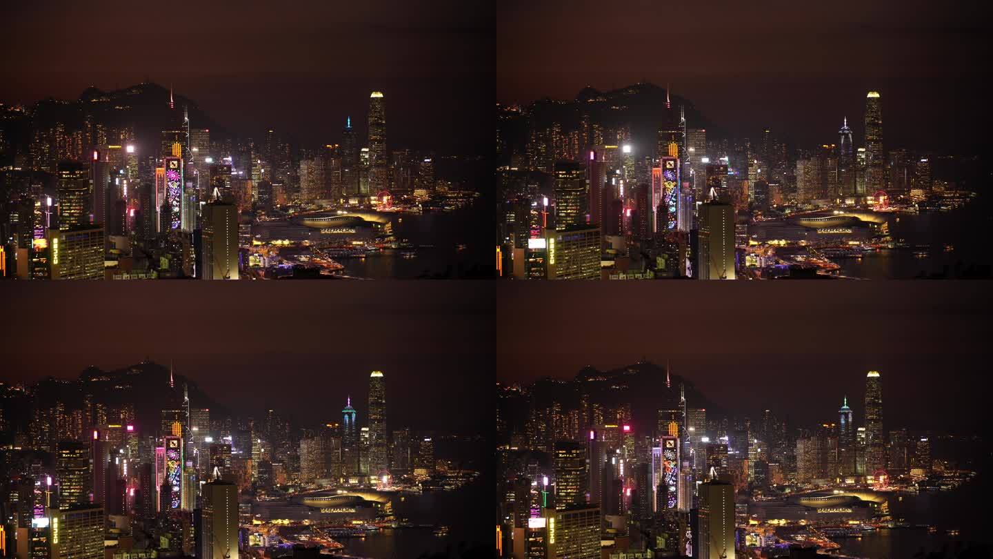 太平山顶看香港夜景晚上城市建筑夜晚风光