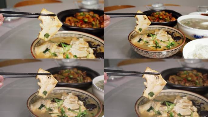 筷子夹起老豆腐