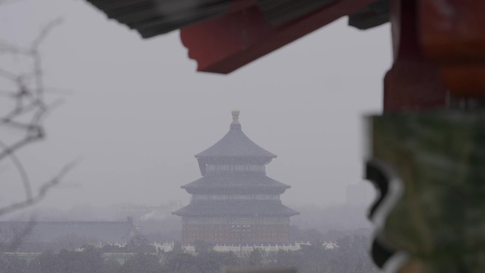 北京天坛雪景城市风光4k