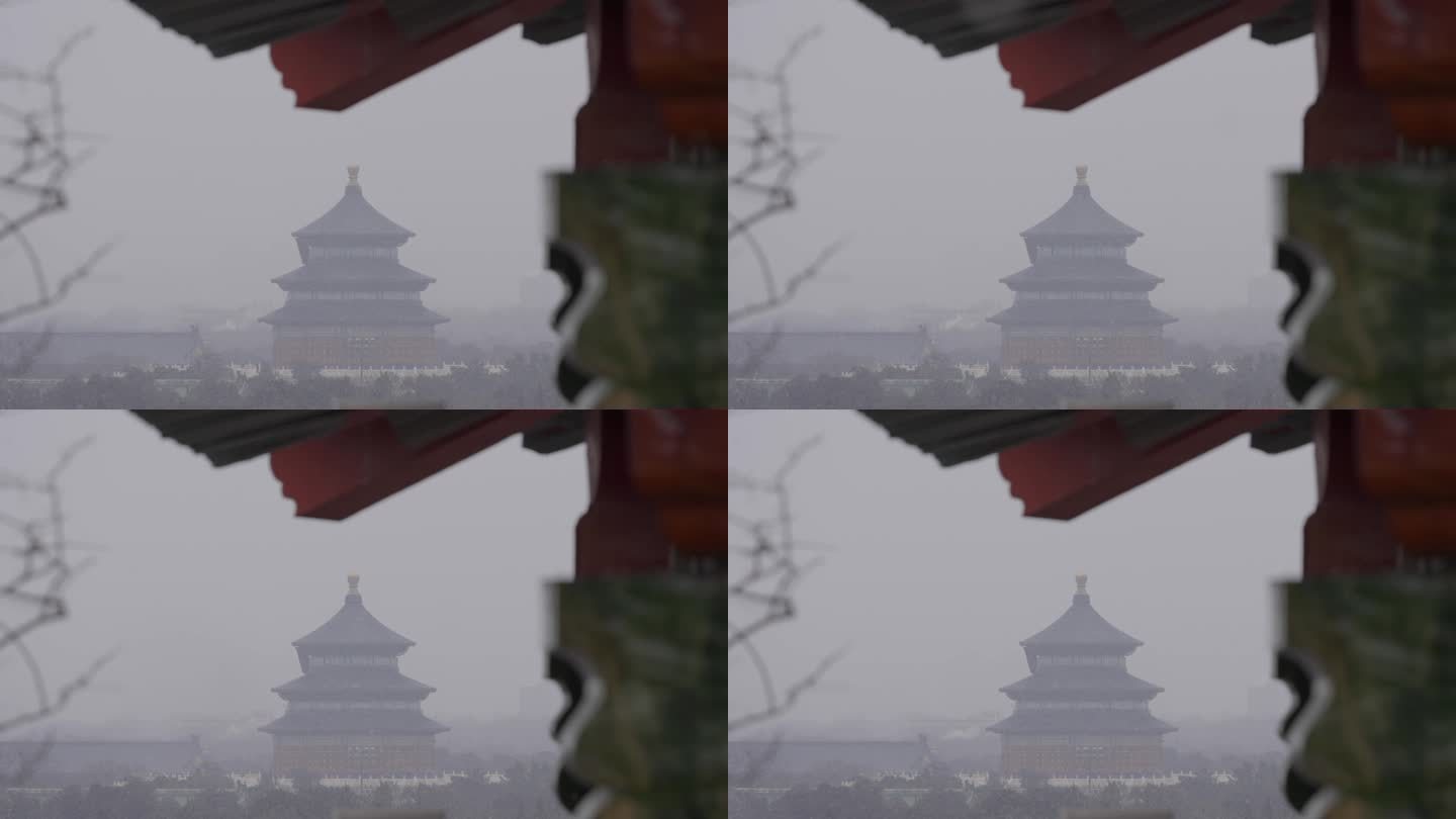 北京天坛雪景城市风光4k
