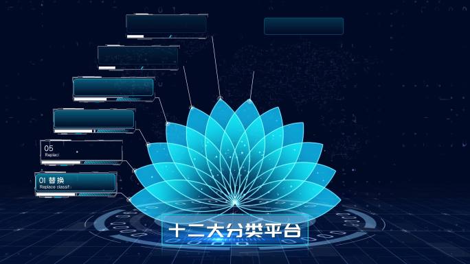 【无插件】4K蓝色科技架构分类花瓣12大