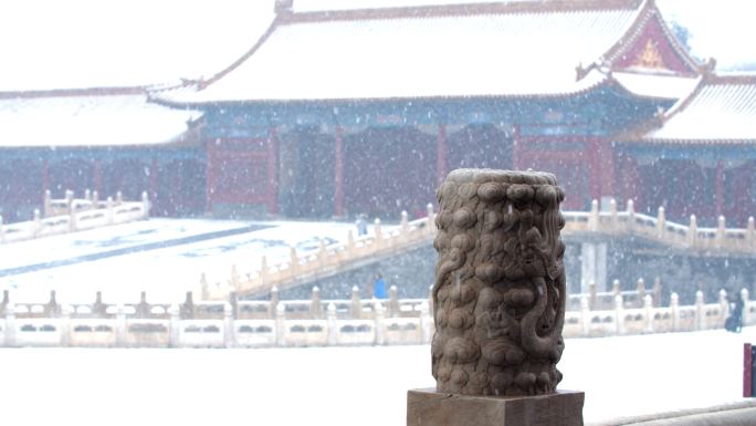 下雪中的故宫博物院