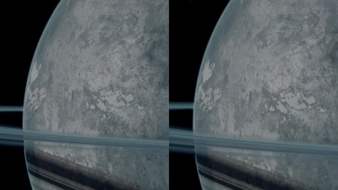 太空广角拍摄的蓝色贫瘠海冰行星上有冰冻的海洋和环