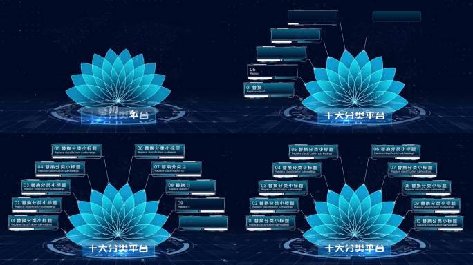 【无插件】4K蓝色科技架构分类花瓣10大