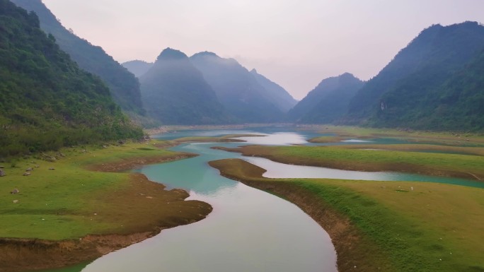 清晨山水更望湖全景到近景