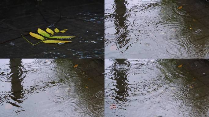 城市马路道路下雨天雨水雨滴大自然风景风光