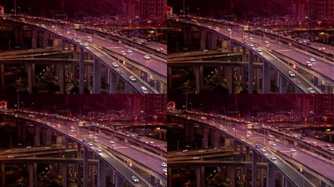 傍晚时分晚高峰高架桥上的车流