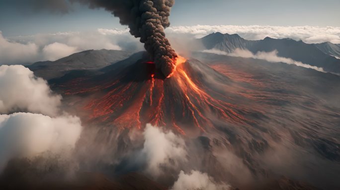 火山喷发鸟瞰视角