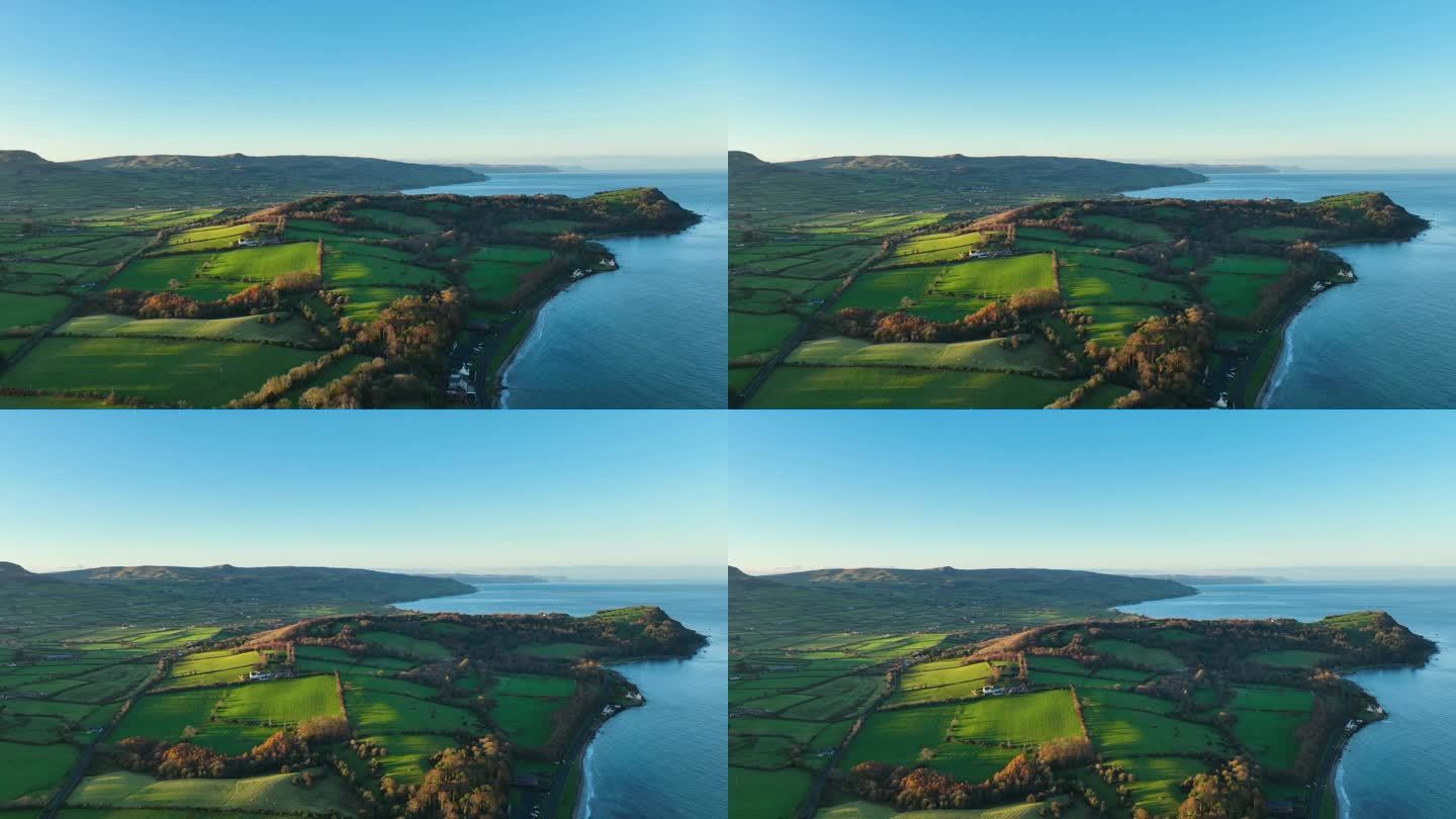 鸟瞰图的排水湾和巴利加利在格伦的安特里姆郡安特里姆海岸沿爱尔兰海北爱尔兰