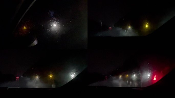 雨夜车窗雨刷道路行车旁边油罐车1