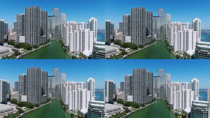 独家房地产岛天堂在迈阿密，布里克尔岛，市中心。阿斯顿马丁大厦和其他摩天大楼在风景如画的海滨和海湾