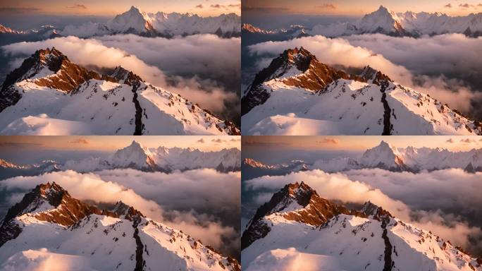 航拍雪山日落云海云层俯瞰大地大气震撼流云