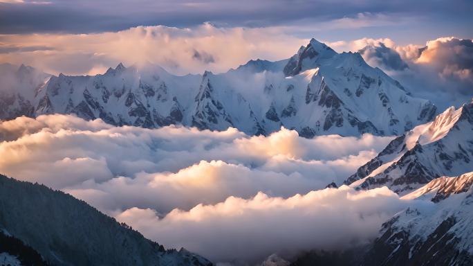 航拍雪山日落云海云层俯瞰大地大气震撼流云