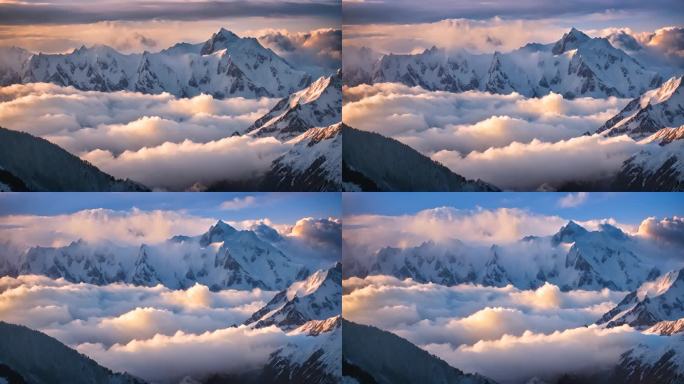 航拍雪山日落云海云层俯瞰大地大气震撼流云