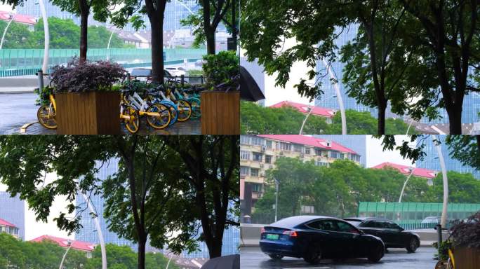 城市马路道路下雨天雨水雨滴街景街道街头风