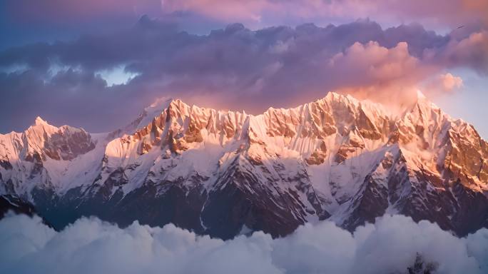 航拍雪山日落云海云层俯瞰大地大气震撼流云