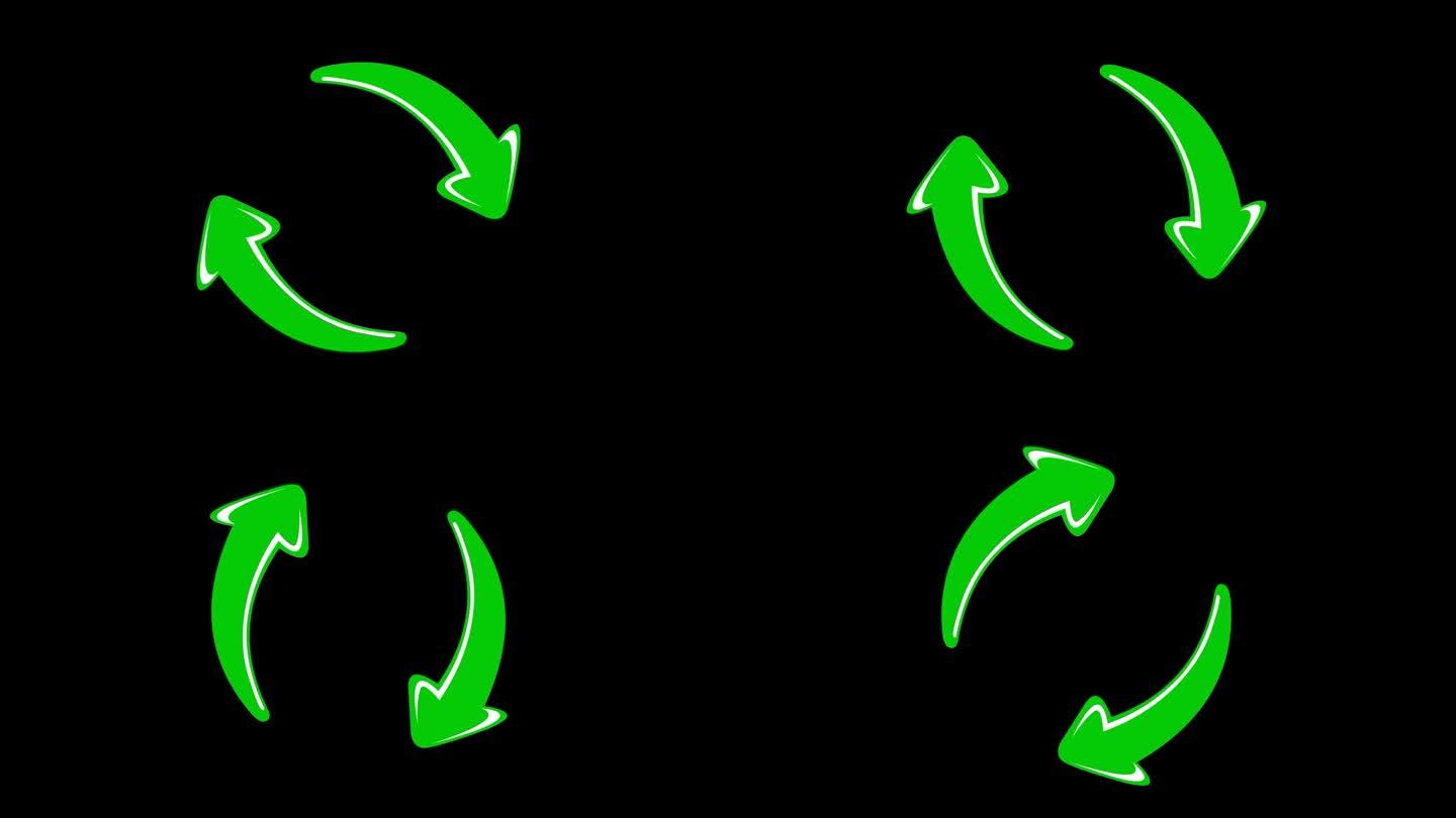 视频动画图标加载绿色箭头旋转圆形