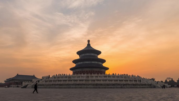 北京天坛公园祈年殿晚霞过程延时摄影