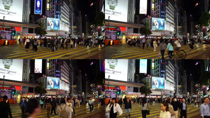 香港斑马线行人过马路红绿灯路口人行横道