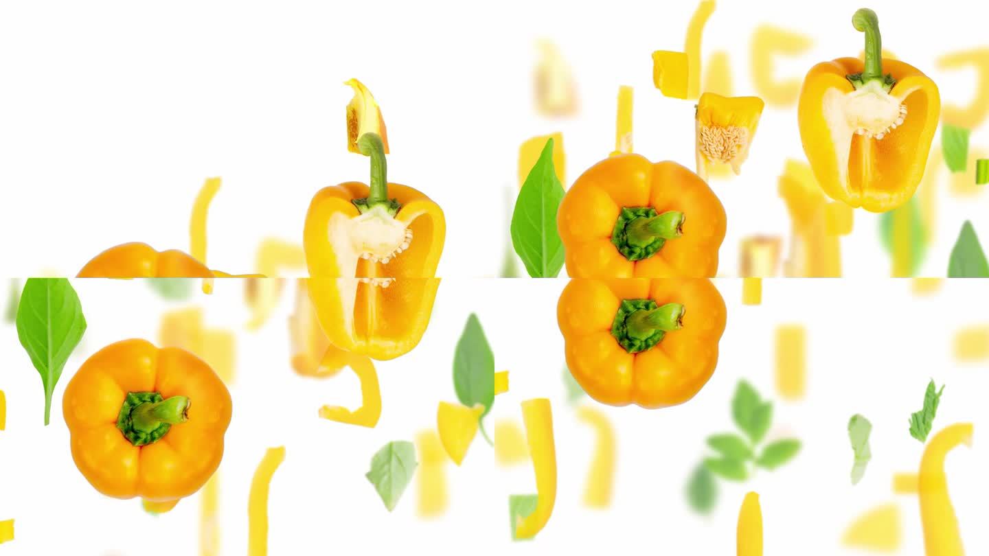 黄甜椒片和叶收集