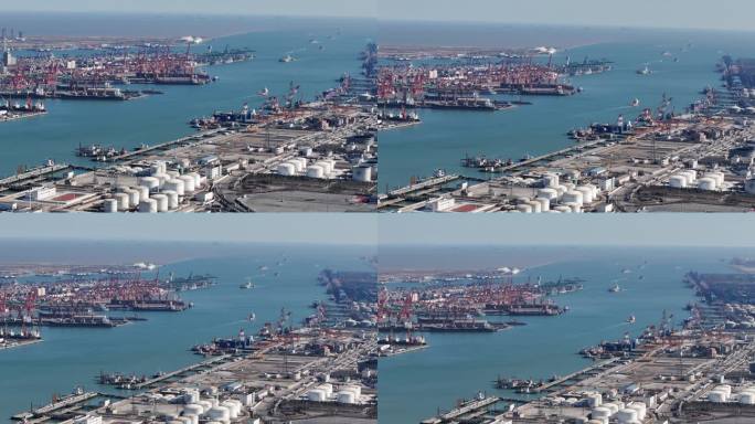 天津滨海新区马路航拍临海公路工业区港口