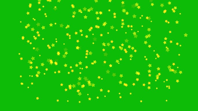 视觉效果，视觉特效，黄色星星形状漂浮在绿色屏幕的3D动画