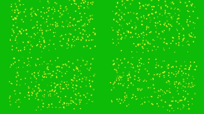 视觉效果，视觉特效，黄色星星形状漂浮在绿色屏幕的3D动画