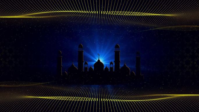 阿拉伯语斋月Kareem，伊斯兰阿拉伯传统灯笼，新月和星星背景
