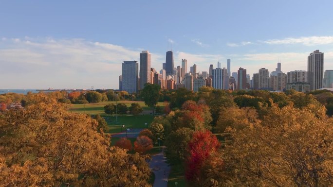 芝加哥林肯公园秋季鸟瞰图