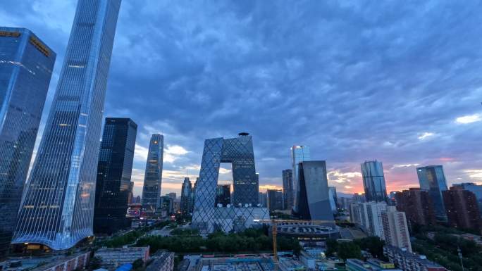 央视大楼延时夕阳至夜景