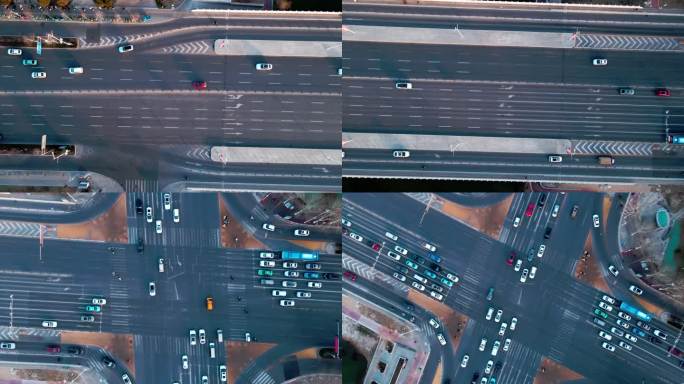 宁夏银川城市车流俯拍马路车辆十字路口