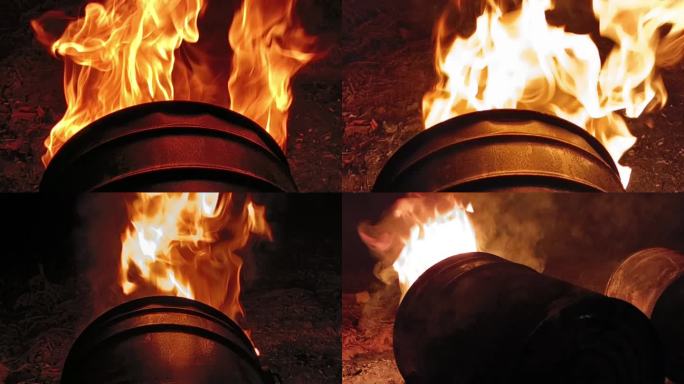 火苗燃烧的火种燃烧溶化火烧油漆桶燃料溶解
