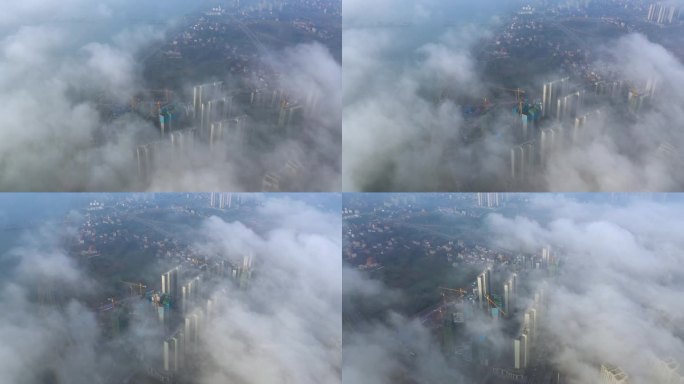 城市吊塔工地早晨云海云雾高清视频