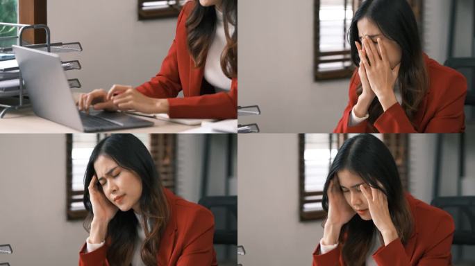 在笔记本电脑前有麻烦压力的亚洲年轻女性