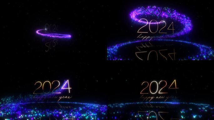 金文2024新年快乐与美丽的发光紫色闪闪发光的神奇粒子动画电影标题背景。新年快乐开场动画背景。
