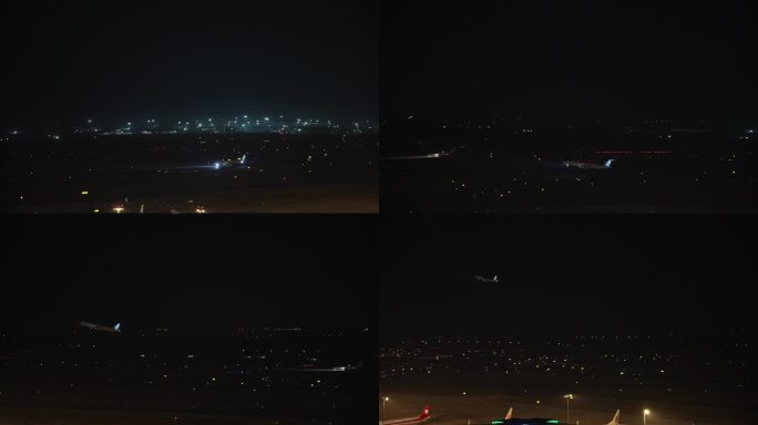 夜晚塔台上拍摄飞机起飞4K