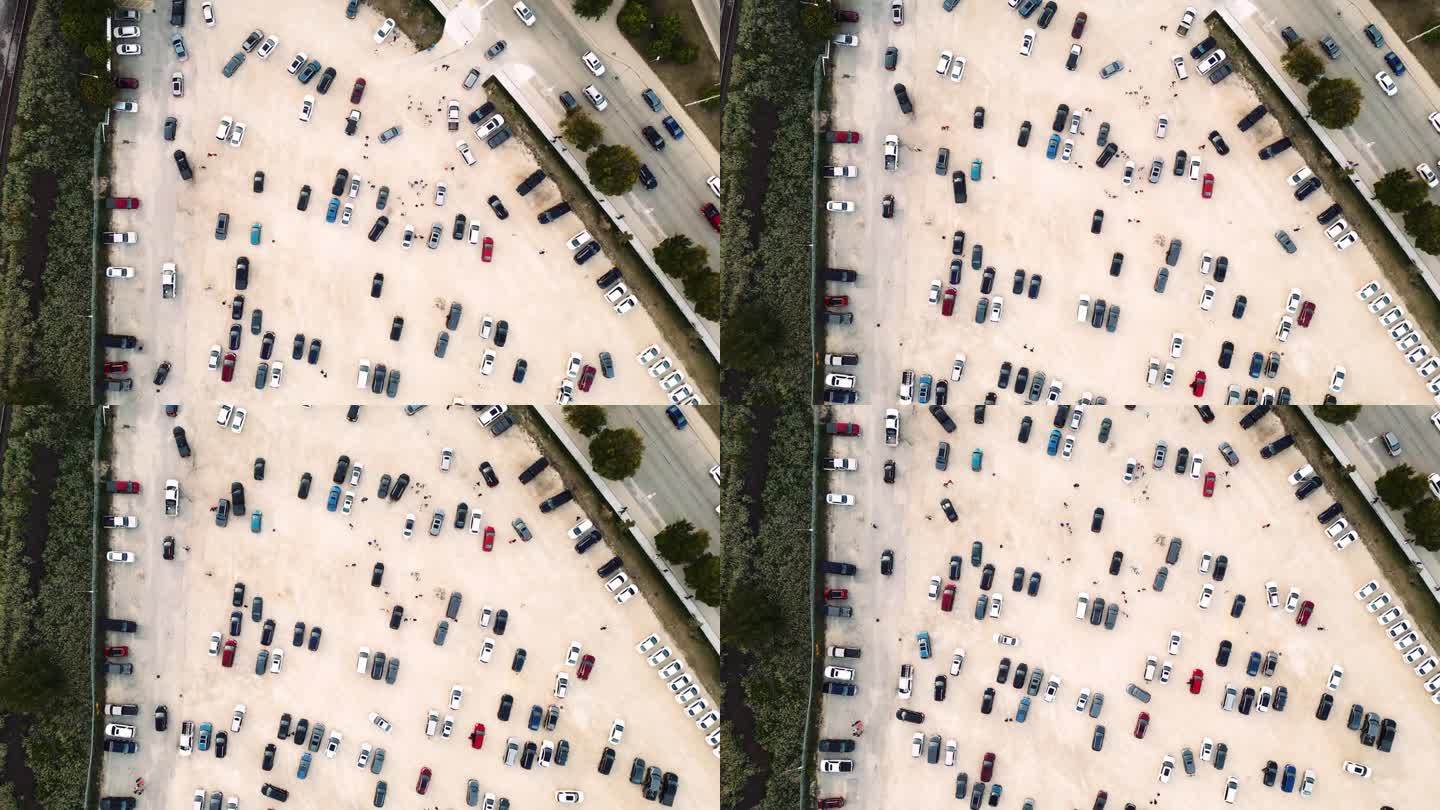 一个自上而下的创意跟踪电影无人机4K长镜头航拍小人蚂蚁人群控制离开在马尼托巴温尼伯肖公园走在砾石污垢