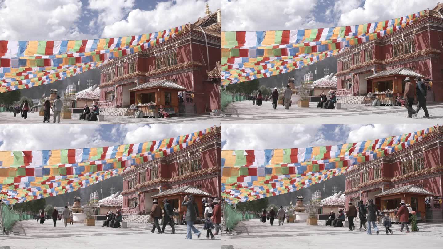 西藏经幡寺庙藏族人