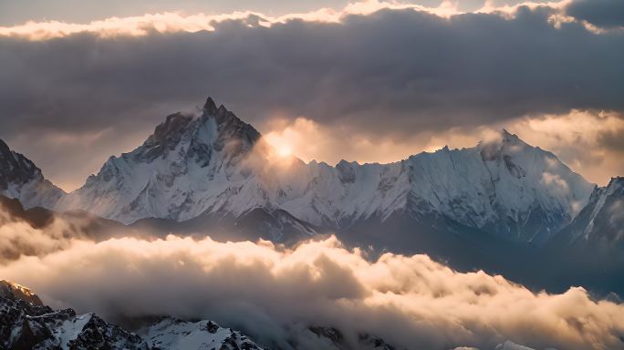 航拍雪山日落云海云层俯瞰大地大气震撼流云