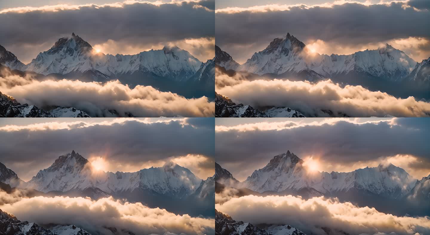 航拍雪山日落云海云层俯瞰大地大气震撼流云