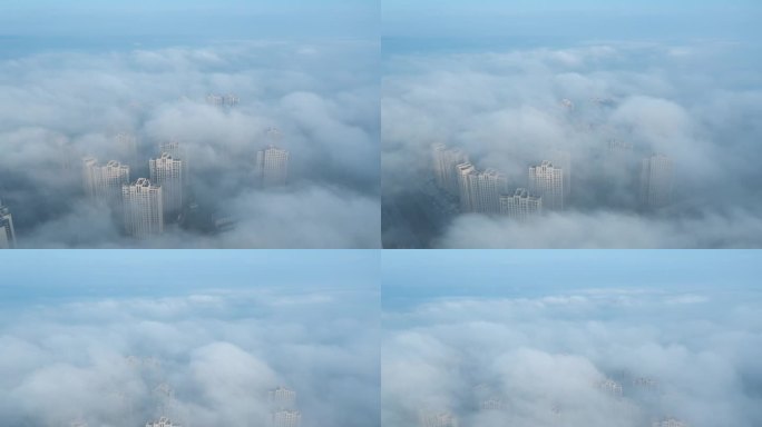 城市高高楼清晨云雾云海4K高清视频